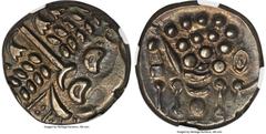 Ancients Celtic BRITAIN. Durotriges. Ca. 60 BC-AD 20. EL stater (18mm, 5.81 gm, 4h). NGC AU 5/5 - 4/5. Durotrigan E, Abstract (Cranborne Chase type). Devolved head of Apollo right / Disjointed horse l