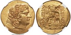 Ancients Greek PONTIC KINGDOM. Mithradates VI Eupator (120-63 BC). AV stater (20mm, 8.30 gm, 12h). NGC Choice MS 5/5 - 4/5. Istrus, in the name and types of Lysimachus of Thrace, 88-86 BC. Diademed he