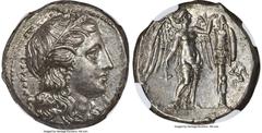 Ancients Greek SICILY. Syracuse. Agathocles (317-289 BC). AR tetradrachm (24mm, 17.00 gm, 2h). NGC Choice AU S 5/5 - 3/5, Fine Style. Ca. 310-295 BC. KOPAΣ, head of Kore-Persephone right, wreathed wit