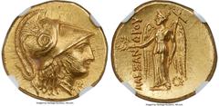 Ancients Greek MACEDONIAN KINGDOM. Alexander III the Great (336-323 BC). AV stater (18mm, 8.61 gm, 12h). NGC MS 5/5 - 4/5. Lifetime issue of Tarsus, under Balacros or Menes, ca. 332/1-327 BC. Head of 