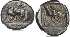 Ancients Greek CYPRUS. Marion. Sasmas (ca. 470-450 BC). AR stater (23mm, 11.12 gm, 4h). NGC Choice XF S 4/5 - 4/5, edge marks. Sa-sa-ma-o to-ka-ro-to-sa (Cypriot for Sasmas, son of Doxandros), lion st