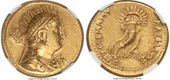 Ancients Greek PTOLEMAIC EGYPT. Ptolemy III Euergetes (246-222 BC). AV mnaieion or octodrachm (26mm, 27.79 gm, 12h). NGC Choice AU 5/5 - 3/5. Posthumous issue of Alexandria, under Ptolemy IV, ca. 219-