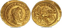 Ancients Roman Imperial Gallienus, Joint Reign (AD 253-268). AV aureus (21mm, 3.31 gm, 12h). NGC MS 4/5 - 3/5, edge bend. Samosata, AD 255-256. IMP C P LIC GALLIENVS AVG, laureate, draped, and cuirass