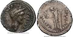 Ancients Roman Republic Julius Caesar, as Dictator Perpetuo (ca. February-March 44 BC), with Publius Sepullius Macer, as Moneyer. AR denarius (18mm, 3.79 gm, 4h). NGC XF 4/5 - 2/5, bankers marks, scra