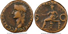 Ancients Roman Imperial Gaius (Caligula) (AD 37-41). AE as (26mm, 7h). NGC Fine, light scratches. Rome, 37-38 AD. C•CAESAR•AVG•GERMANICVS•PON•M•TR•POT, bare head of Caligula left / VESTA, Vesta enthro