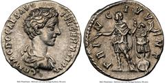 Ancients Roman Imperial Commodus, as Caesar (AD 177-192). AR denarius (17mm, 5h). NGC XF. Rome, AD 175-176. COMMODO CAES AVG-FIL GERM SARM, draped, cuirassed bust of Commodus right / PRINC IVVENT, Com
