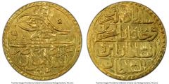 Islamic Dynasties Ottoman Empire Ottoman Empire. Selim III gold Zeri Mahbub AH 1203 Year 9 (AD 1796/1797) AU Details (Plugged) PCGS, Istanbul mint (in Turkey), KM522. 2.23gm. From the Dynasty Collecti
