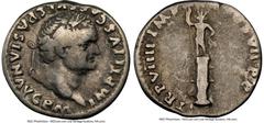 Ancients Roman Imperial Titus, as Augustus (AD 79-81). AR denarius (17mm, 6h). NGC Fine. Rome, AD 79. IMP TITVS CAES VESPASIAN AVG P M, laureate head of Titus right / TR P VIIII IMP XV COS VII P P, ra