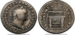 Ancients Roman Imperial Titus, as Augustus (AD 79-81). AR denarius (18mm, 6h). NGC Fine. Rome, AD 81. IMP TITVS CAES VESPASIAN AVG P M, laureate head of Titus right / TR P IX IMP XV COS VIII P P, wing
