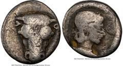Ancients Greek PHOCIS. Phocian League. Federal Issue. Ca. 5th century BC. AR triobol or hemidrachm (13mm, 8h). NGC VG. Head of bull facing / Φ-O-K-I, head of Artemis right, wearing taenia, hair in fiv