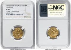 Islamic Dynasties Ottoman Empire Ottoman Empire. Suleyman I (AH 926-974 / AD 1520-1566) gold Sultani ND AH 926 (1519/1520) XF45 NGC, Constantinople mint, A-1317. 3.44gm. HID05401242017 © 2024 Heritage