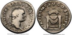 Ancients Roman Imperial Titus, as Augustus (AD 79-81). AR denarius (18mm, 4h). NGC Fine. Rome, 1 January-30 June AD 80. IMP TITVS CAES VESPASIAN AVG P M, laureate head of Titus right / TR P IX IMP XV 