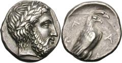 Elis. Olympus. 109th Olympiad, c. 344 BC. Stater, 11.96g (5h). Obv: Laureate head of Zeus right. Rx: Eagle standing right on Ionic column. Seltman 190 (this coin). See BCD lot 150 (Leu auction, 10 May