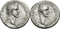 Caligula and Divus Augustus. 37-41 AD. Denarius, 3.71g (3h). Lugdunum, 41 AD. Obv: C CAESAR AVG GERM PON M TR POT IIII COS IIII Laureate head of Caligula right. Rx: GERMANICVS CAES P C CAES AVG GERM B