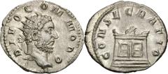 Restored Coinage of Trajan Decius for Divus Commodus. 249-251 AD. Antoninianus, 3.32g (5h). Rome, 251 AD. Obv: DIVO COMMODO Radiate head of Divus Commodus right. Rx: CONSECRATIO Lighted altar with pal