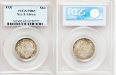 George V silver & bronze Proof Set 1931, 8 pieces, KM-PS6, mintage of 62 sets, each coin certified by PCGS as follows: bronze Farthing, KM12.3, PR65 BN, a superb piece with essentially flawless surfac