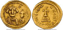 Ancients Byzantine Heraclius with Heraclius Constantine (AD 613-641). AV solidus (21mm, 4.43 gm, 7h). NGC VF 4/5 - 3/5, edge bend. Constantinople, 5th officina, ca. AD 616-625. dd NN hЄRACLIЧS ЄT hЄRA