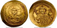 Ancients Byzantine Constantine IX Monomachus (AD 1042-1055). AV histamenon nomisma (26mm, 4.29 gm, 5h). NGC Choice XF 5/5 - 2/5, brushed, edge bend, scratches. Constantinople. +IhS XIS RЄX RЄϚNANTIhm,
