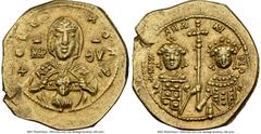 Ancients Byzantine Michael VII Ducas (AD 1071-1078), with Maria. EL tetarteron nomisma (20mm, 4.05 gm, 6h). NGC AU 5/5 - 3/5, edge marks, scuffs. Constantinople. +ΘKE-POHΘ, bust of the Virgin Mary fac