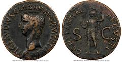 Ancients Roman Imperial Claudius I (AD 41-54). AE as (29mm, 9.73 gm, 6h). NGC Choice VF 5/5 - 2/5. Rome, ca. AD 50-54. TI CLAVDIVS CAESAR AVG P M TR P IMP P P, bare head of Claudius I left / CONSTANTI