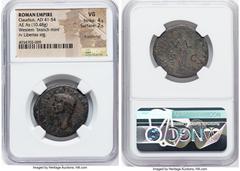 Ancients Roman Imperial Claudius I (AD 41-54). AE as (27mm, 10.48 gm, 6h). NGC VG 4/5 - 2/5, light scratches. Rome, ca. AD 50-54. TI CLAVDIVS CAESAR AVG P M TR P IMP P P, bare head of Claudius I left 