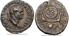 Ancients Roman Imperial Divus Vespasian (AD 69-79). AR denarius (19mm, 3.06 gm, 5h). NGC Choice VF 5/5 - 2/5, marks. Rome, AD 80-81. DIVVS AVGVSTVS VESPASIANVS, laureate head of Divus Vespasian right 
