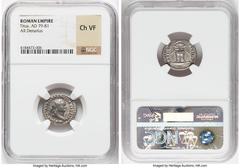 Ancients Roman Imperial Titus, as Augustus (AD 79-81). AR denarius (18mm, 6h). NGC Choice VF. Rome, AD 80, January 1-July 1. IMP•TITVS CAES VESPASIAN AVG P M•, laureate head of Titus right / TR P IX I