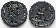 Ancients Roman Imperial Domitian, as Augustus (AD 81-96). AE sestertius (36mm, 23.08 gm, 6h). XF, tooled. Rome, AD 88-89. IMP CAES DOMIT AVG GERM-COS XIIII CENS PERP P, laureate head of Domitian right
