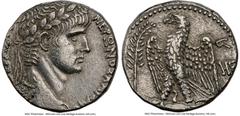 Ancients Roman Provincial SYRIA. Antioch. Nero (AD 54-68). AR tetradrachm (23mm, 12h). NGC XF. Dated Caesarean Era Year 108 and Regnal Year 6 (AD 61/2). NEPΩNOΣ KAIΣAPO-Σ ΣEBAΣTOY, laureate bust of Ne