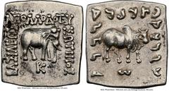 Ancients Greek INDO-GREEK KINGDOMS. Bactria. Apollodotus I Soter (ca. 174-165 BC). AR Indic square drachm (15mm, 2.45 gm, 12h). NGC Choice XF 5/5 - 3/5, brushed. Indian standard. Uncertain mint in the