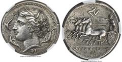 Ancients Greek SICILY. Syracuse. Agathocles (317-289 BC). AR tetradrachm (27mm, 16.43 gm, 1h). NGC Choice VF 4/5 - 2/5, Fine Style, edge marks, flan flaws, scratches. Pre-royal coinage, ca. 310-305 BC