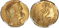 Ancients Greek PTOLEMAIC EGYPT. Arsinöe II Philadelphus (277-270/268 BC). AV mnaieion or octodrachm (29mm, 27.89 gm, 11h). NGC Choice AU 5/5 - 2/5, ex-jewelry, scratches. Posthumous issue of Alexandri
