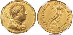 Ancients Greek PTOLEMAIC EGYPT. Ptolemy III Euergetes (246-222 BC). AV mnaieion or octodrachm (26mm, 27.71 gm, 12h). NGC XF 4/5 - 3/5, test mark. Posthumous issue of Alexandria, under Ptolemy IV, ca. 