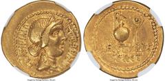 Ancients Roman Republic C. Cassius Longinus, Imperator and Assassin of Caesar (44-42 BC), with P. Lentulus Spinther, as Legate. AV aureus (21mm, 7.70 gm, 5h). NGC VF 5/5 - 3/5, edge smoothing. Militar