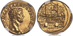 Ancients Roman Imperial Claudius I (AD 41-54). AV aureus (20mm, 7.84 gm, 11h). NGC MS 4/5 - 4/5. Rome and Lugdunum, AD 44-45. TI•CLAVD•CAESAR•AVG•P•M•T•R•P•IIII, laureate head of Claudius I right / IM