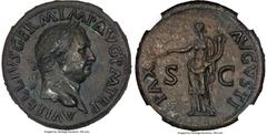 Ancients Roman Imperial Vitellius (16 April-22 December AD 69). AE sestertius (36mm, 29.04 gm, 6h). NGC Choice AU 5/5 - 3/5. Fine Style, smoothing. A VITELLIVS GERM•IMP AVG P M TR P, laureate head of 