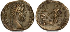 Ancients Roman Imperial Commodus, as Augustus (AD 177-192). AE sestertius (32mm, 29.39 gm, 12h). NGC Choice VF 5/5 - 3/5. Rome, AD 190-191. M COMMOD ANT P FE-LIX AVG BRIT P P, laureate head of Commodu