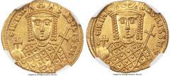 Ancients Byzantine Irene, Sole Reign (AD 797-802). AV solidus (20mm, 4.42 gm, 5h). NGC MS 5/5 - 5/5. Constantinople. ЄIRIhH-bASILISSH, bust of Irene facing, wearing loros and crown with pendilia, two 
