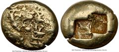 Ancients Greek LYDIAN KINGDOM. Walwet (ca. 620-560 BC). EL third-stater (13mm, 4.73 gm). NGC Choice VF 4/5 - 4/5. Lydo-Milesian standard, Sardes (?) mint. WALWET (Lydian), legend between confronted li