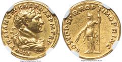 Ancients Roman Imperial Trajan (AD 98-117). AV aureus (19mm, 7.09 gm, 6h). NGC Choice XF 5/5 - 4/5, Fine Style. Rome, AD 103-107. IMP TRAIANO AVG GER DAC P M TR P, laureate, draped, and cuirassed bust