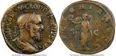 Ancients Roman Imperial Pupienus (April-July AD 238). AE sestertius (29mm, 17.63 gm, 1h). NGC Choice Fine 4/5 - 3/5. Rome. IMP CAES M CLOD PVPIENVS AVG, laureate, draped, and cuirassed bust of Pupienu