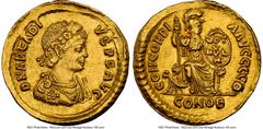 Ancients Roman Imperial Arcadius, Eastern Roman Empire (AD 383-408). AV solidus (20mm, 4.43 gm, 12h). NGC AU 5/5 - 3/5. Constantinople, 9th officina, 16 January-25 August AD 383. D N ARCADI-VS P F AVG