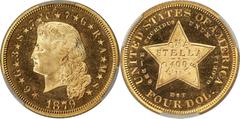 Proof Four Dollar Gold Pieces 1879 $4 Flowing Hair, Judd-1635, Pollock-1833, JD-1, R.3, PR66 Cameo CACG. The 1879 Flowing Hair stella is one of the most popular, charismatic issues in American numisma