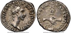 Ancients Roman Imperial Nerva (AD 96-98). AR denarius (17mm, 3.48 gm, 5h). NGC Choice VF 4/5 - 4/5. Rome, AD 97. IMP NERVA CAES AVG P M TR P II COS III P P, laureate head of Nerva right / CONCORDIA-EX