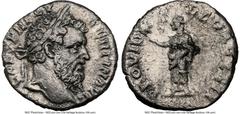 Ancients Roman Imperial Pertinax (1 January-28 March AD 193). AR denarius (16mm, 2.84 gm, 7h). NGC Choice VF 5/5 - 2/5. Rome. IMP CAES P HELV-PERTIN AVG, laureate head of Pertinax right / PROVID-DEOR 