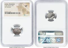 Ancients Greek LYCIA. Phaselis. Ca. 5th Century BC. AR tetrobol (15mm, 5h). NGC VF. Prow of galley right, decorated with eye / ΦAΣ (retrograde), stern of galley left; all within incuse square. Heipp-T