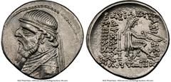 Ancients Greek PARTHIAN KINGDOM. Mithradates II (ca. 121-91 BC). AR drachm (20mm, 11h). NGC AU. Rhagae or Ecbatana, ca. 109-96/5 BC. Diademed, draped bust of Mithradates II left, with long pointed bea