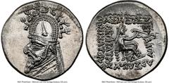 Ancients Greek PARTHIAN KINGDOM. Sinatruces (ca. 93-69 BC). AR drachm (20mm, 4.20 gm, 1h). NGC MS 5/5 - 3/5, brushed. Rhagae. Diademed bust of Sinatruces left, wearing tiara ornamented with horn and r