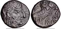 Ancients Greek ARABIA FELIX. Sabaeans(?). Imitating Athens. Ca. 3rd-2nd centuries BC. AR quarter-unit (10mm, 6h). NGC Choice XF. Head of Athena right, wearing an Attic helmet, X (mark of value) on che