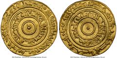 Islamic Dynasties Fatimid Fatimid. al-'Aziz Nizar (AH 365-386 / AD 975-996) gold Dinar AH 374 (AD 984/985) MS61 NGC, Misr mint, A-703. 4.16gm. Tied with one other example at the peak of NGC's census. 